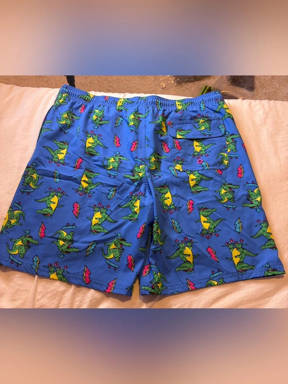 wonder nation Blue Boys Swim Trunks with Green & Yellow Alligator Print